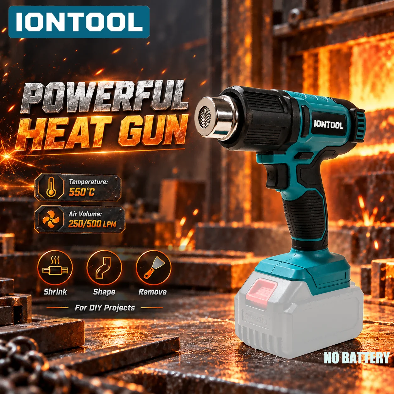 Cordless Heat Gun For Shrink Tubing - IONTOOL Cordless Heat Gun 550℃ for